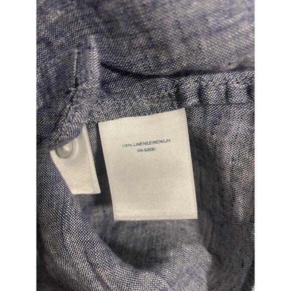 Lands End Womens Top 2X Blue Linen Button Up Short Sleeve Neutral Lagenlook - Picture 4 of 9